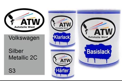 Volkswagen, Silber Metallic 2C, S3: 1L Lackdose + 1L Klarlack + 500ml Härter - Set, von ATW Autoteile West.